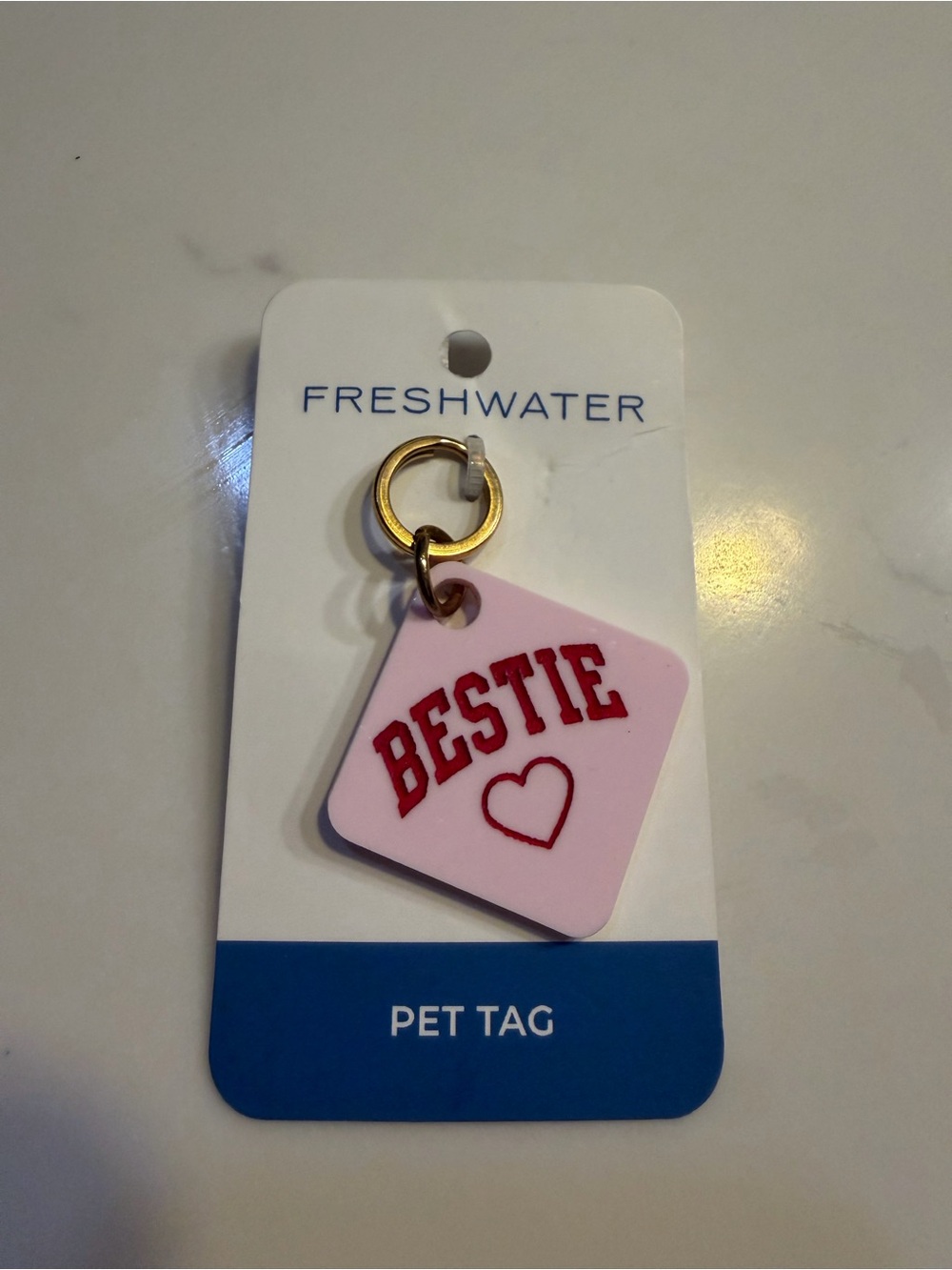 Freshwater Pink "Bestie" Pet Tag with Gold Ring